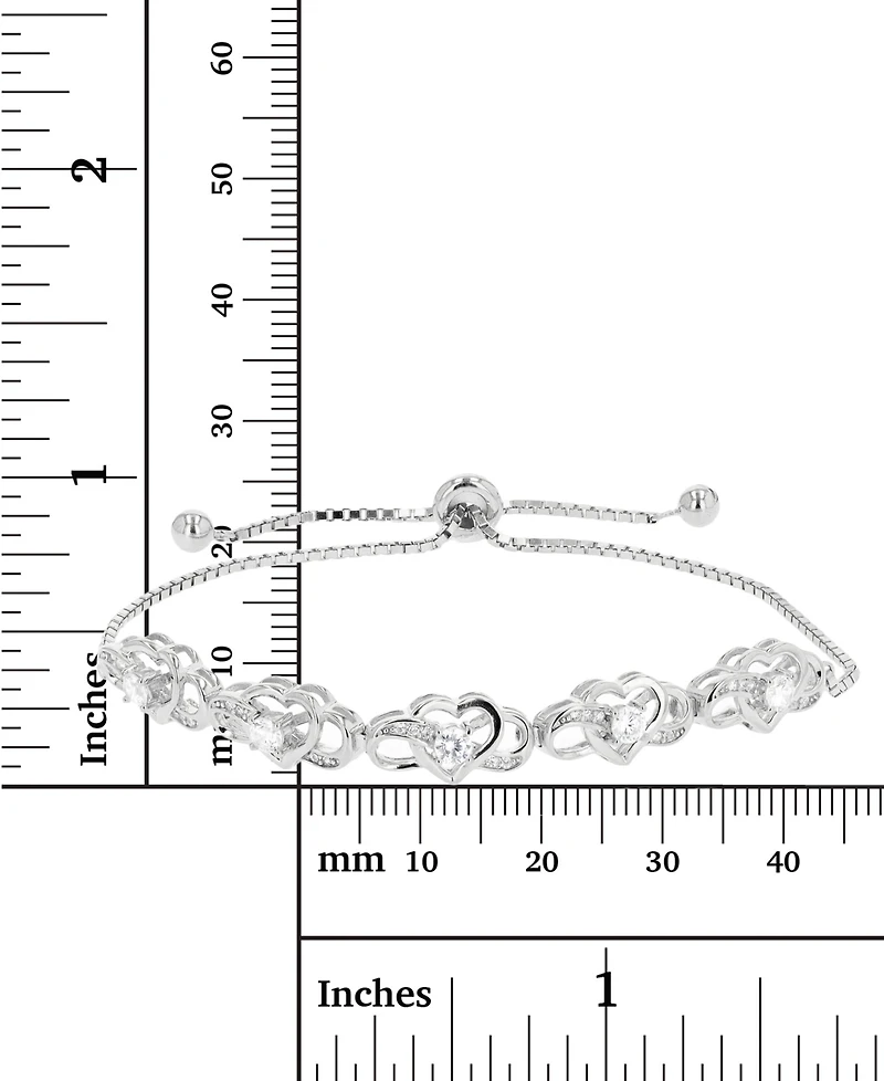 Cubic Zirconia Infinity Heart Bolo Bracelet in Sterling Silver