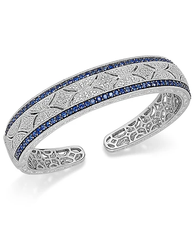 Sapphire (2-3/8 ct. t.w.) and Diamond (1/10 ct. t.w.) Antique Cuff Bracelet in Sterling Silver (Also available in Emerald and Ruby)