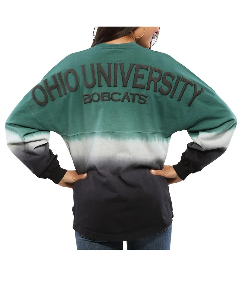 Women's Green Ohio Bobcats Ombre Long Sleeve Dip-Dyed Spirit Jersey T-shirt