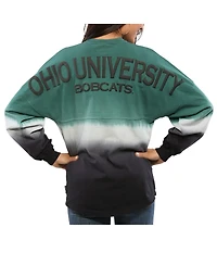 Women's Green Ohio Bobcats Ombre Long Sleeve Dip-Dyed Spirit Jersey T-shirt