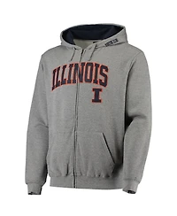 Men's Colosseum Heathered Gray Illinois Fighting Illini Arch and Logo 3.0 Full-Zip Hoodie