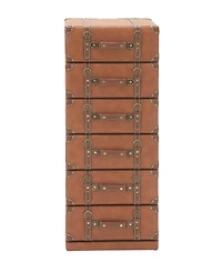 Tan Faux Leather and Wood Traditional Chest