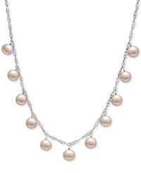 White Cultured Freshwater Pearl (8mm) Dangle 18" Statement Necklace (Also in Pink & Dyed Gray Cultured Freshwater Pearl)