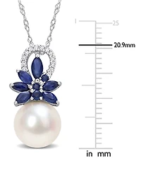 Cultured Freshwater Pearl (9-1/2mm), Sapphire (3/4 ct. t.w.), & Diamond (1/20 ct. t.w.) 17" Pendant Necklace in 14k White Gold