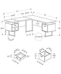 L-Shaped Reversible Computer Desk, 71" x 71"