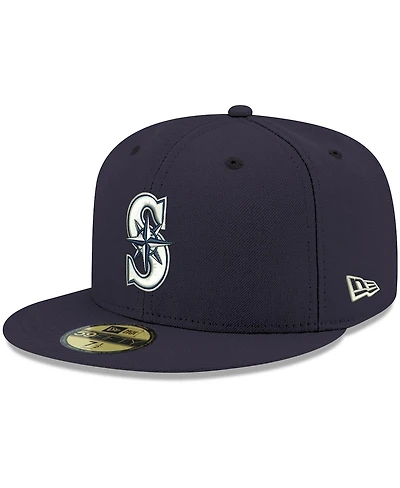 Men's New Era Navy Seattle Mariners Logo White 59FIFTY Fitted Hat