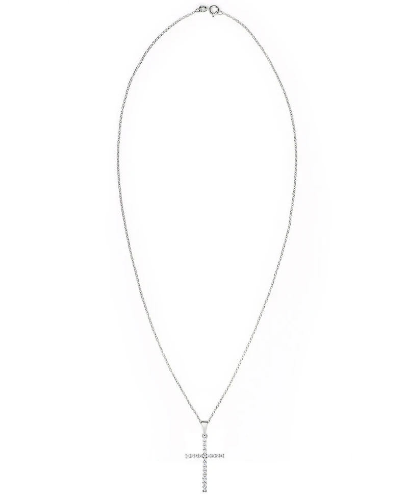 Cubic Zirconia Sleek Cross Pendant In Silver Plate or Rose Gold