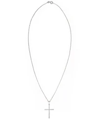 Cubic Zirconia Sleek Cross Pendant In Silver Plate or Rose Gold