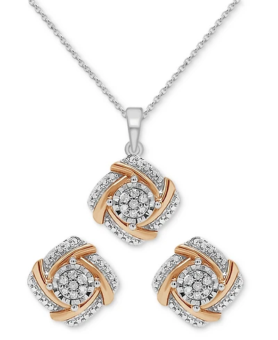 2-Pc. Set Diamond Swirl Pendant Necklace & Matching Stud Earrings (1/6 ct. t.w.) in Sterling Silver & 14k Rose Gold-Plate