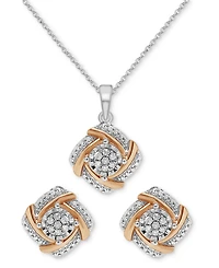 2-Pc. Set Diamond Swirl Pendant Necklace & Matching Stud Earrings (1/6 ct. t.w.) in Sterling Silver & 14k Rose Gold-Plate