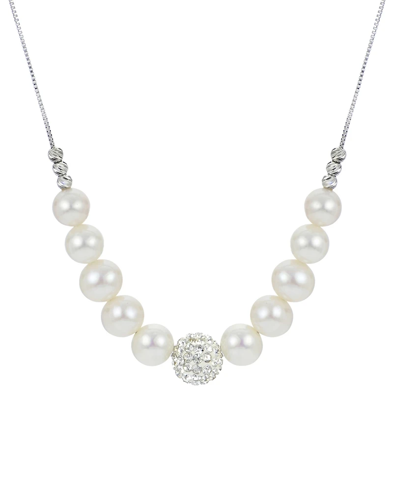 2-Pc. Set Cultured Freshwater Pearl (6-8mm) & Crystal Statement Necklace & Drop Earrings in Sterling Silver
