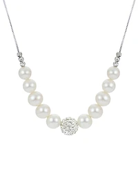 2-Pc. Set Cultured Freshwater Pearl (6-8mm) & Crystal Statement Necklace & Drop Earrings in Sterling Silver