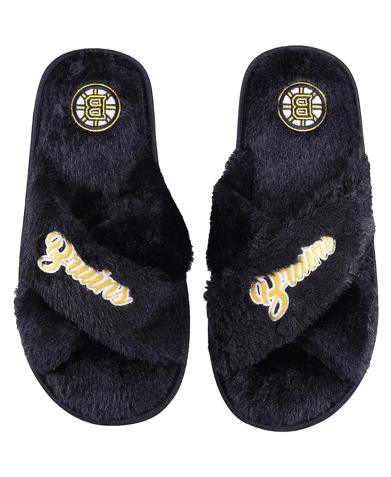 Women's Foco Boston Bruins Script Cross Slide Slippers