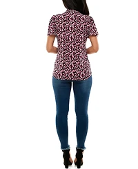 Women's Flutter Sleeve Top with Bow Tie at Neck