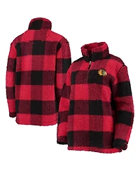 Women's G-iii 4Her by Carl Banks Red, Black Chicago Blackhawks Plaid Sherpa Quarter-Zip Jacket