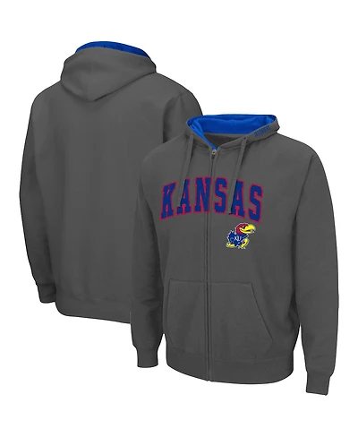 Men's Colosseum Charcoal Kansas Jayhawks Arch Logo 3.0 Full-Zip Hoodie