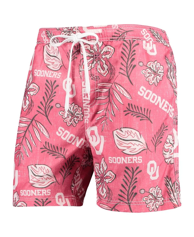 Men's Wes & Willy Crimson Oklahoma Sooners Vintage-Like Floral Swim Trunks