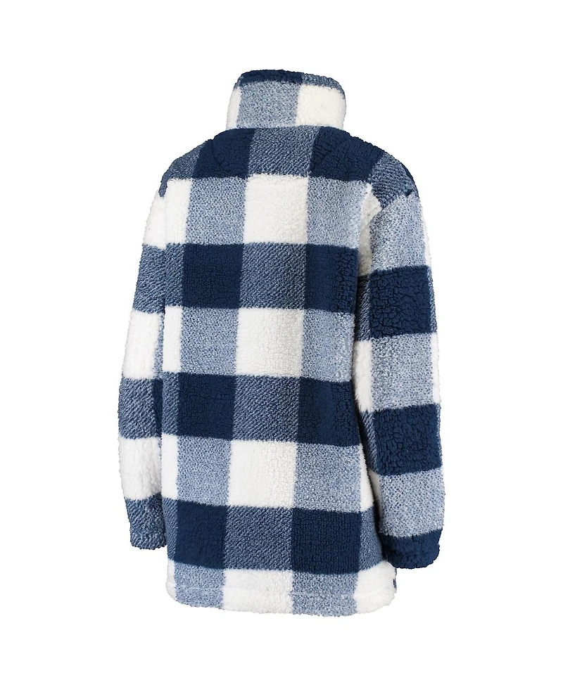 Women's G-iii 4Her by Carl Banks Navy Seattle Seahawks Sherpa Plaid Quarter-Zip Jacket