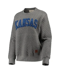 Women's Pressbox Heathered Gray Kansas Jayhawks Moose Applique Quilted Crewneck Sweatshirt