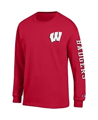 Men's Champion Red Wisconsin Badgers Team Stack Long Sleeve T-shirt