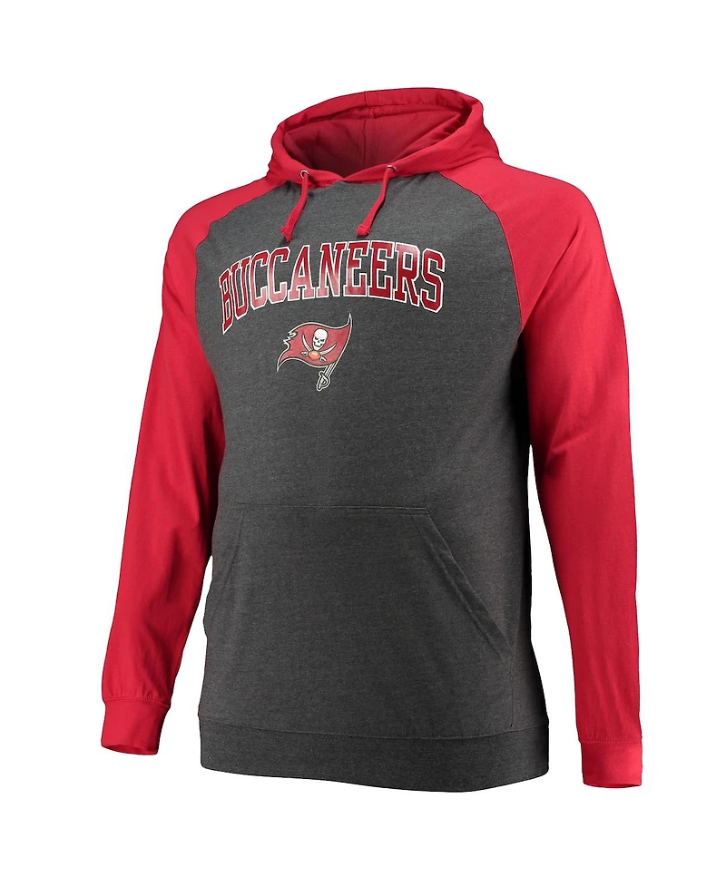 Men's Fanatics Red and Heathered Charcoal Tampa Bay Buccaneers Big and Tall Lightweight Raglan Pullover Hoodie