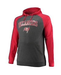 Men's Fanatics Red and Heathered Charcoal Tampa Bay Buccaneers Big and Tall Lightweight Raglan Pullover Hoodie