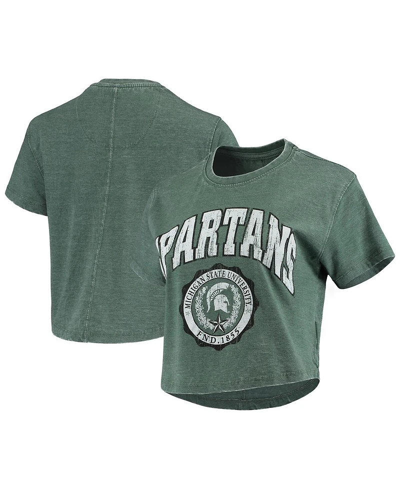 Women's Pressbox Green Michigan State Spartans Edith Vintage-Like Burnout Crop T-shirt