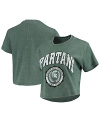 Women's Pressbox Green Michigan State Spartans Edith Vintage-Like Burnout Crop T-shirt