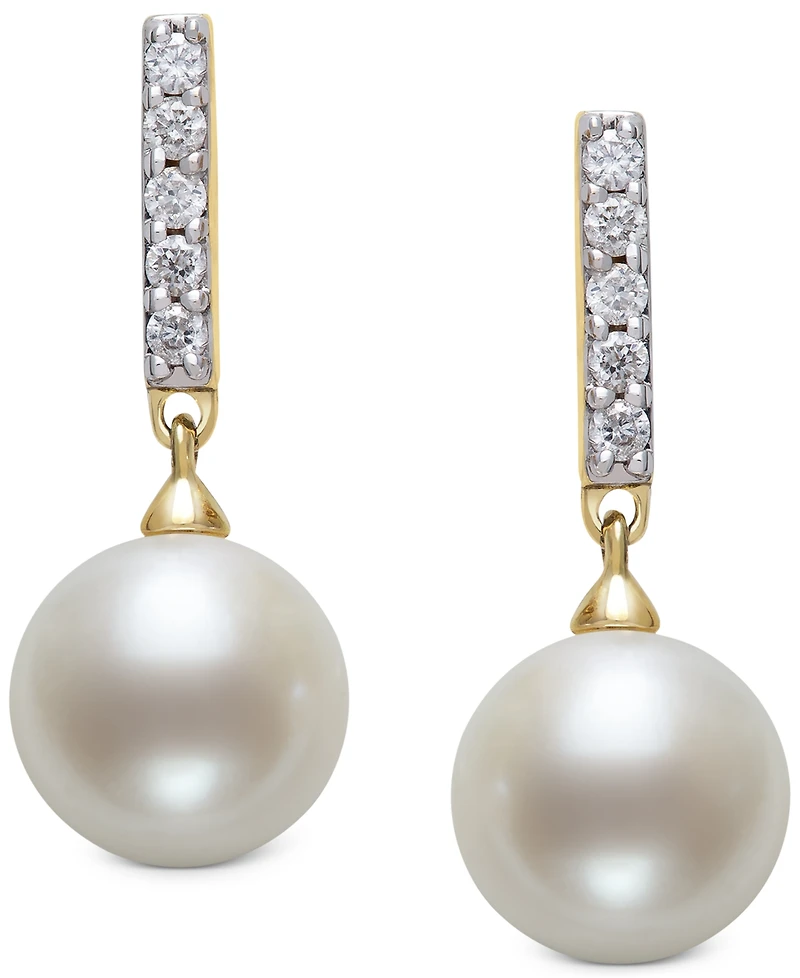 Belle de Mer Cultured Freshwater Pearl (8mm) & Diamond (1/6 ct. t.w.) Drop Earrings in 14k Gold, Created for Macy's