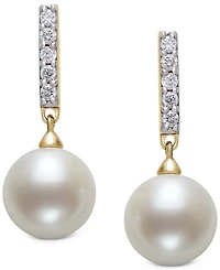 Belle de Mer Cultured Freshwater Pearl (8mm) & Diamond (1/6 ct. t.w.) Drop Earrings in 14k Gold, Created for Macy's