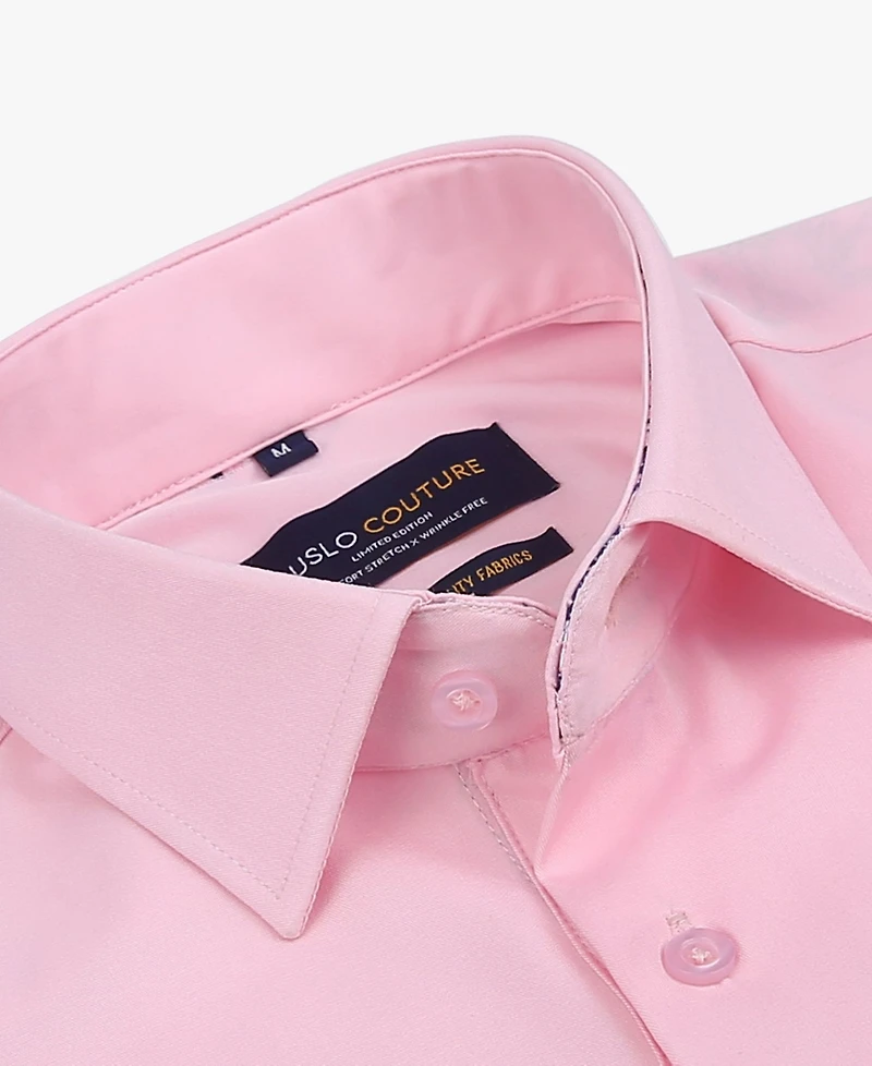 Suslo Couture Men's Solid Slim Fit Wrinkle Free Stretch Long Sleeve Button Down Shirt