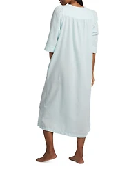 Miss Elaine Long Zipper Embroidered Seersucker Robe