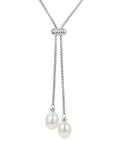 Cultured Freshwater Pearl (9-10mm) Lariat Necklace in Sterling Silver, 16" + 2" extender