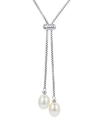 Cultured Freshwater Pearl (9-10mm) Lariat Necklace in Sterling Silver, 16" + 2" extender