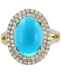 Effy Turquoise & Diamond (1 ct. t.w.) Oval Halo Ring in 14k Gold