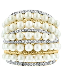 Effy Cultured Freshwater Pearl (4mm) & Diamond (3/8 ct. t.w.) Multirow Statement Ring in 14k Gold
