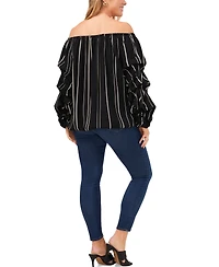 Vince Camuto Plus Size Striped Off-The-Shoulder Bubble 3/4-Sleeve Tie-Front Blouse