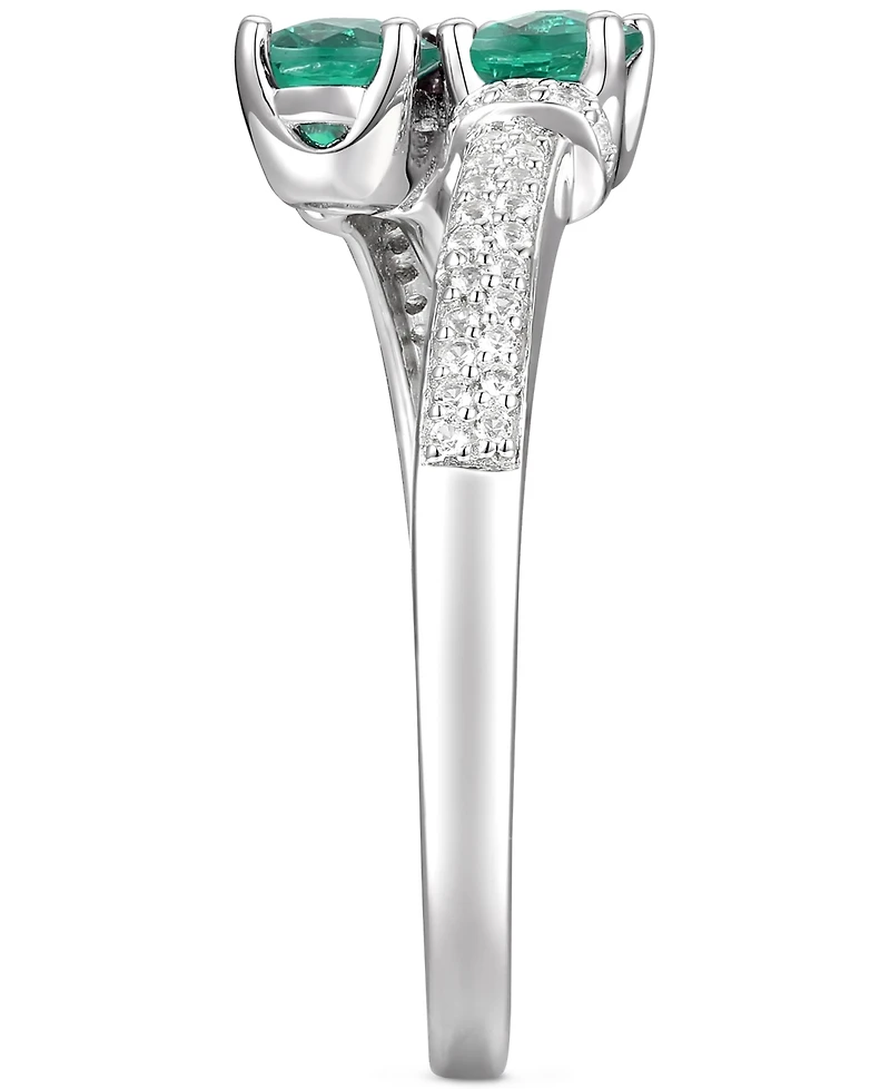 Lab-Grown Sapphire (1 ct. t.w.) & White (1/6 Double Stone Ring Sterling Silver (Also Emerald