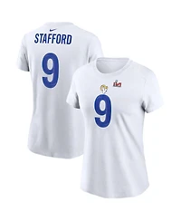 Women's Nike Matthew Stafford White Los Angeles Rams Super Bowl Lvi Bound Name and Number T-shirt