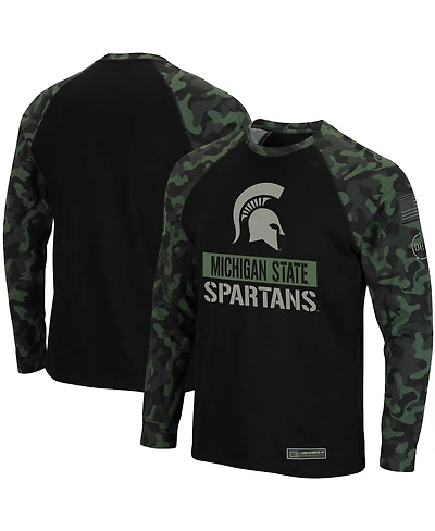 Men's Colosseum Black, Camo Michigan State Spartans Oht Military-Inspired Appreciation Big and Tall Raglan Long Sleeve T-shirt