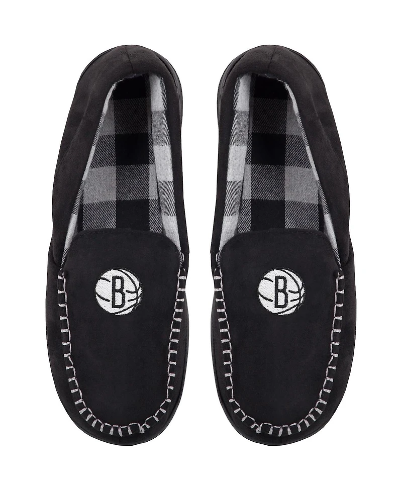 Men's Foco Brooklyn Nets Team Logo Flannel Moccasin Slippers