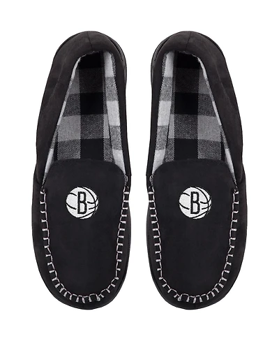 Men's Foco Brooklyn Nets Team Logo Flannel Moccasin Slippers