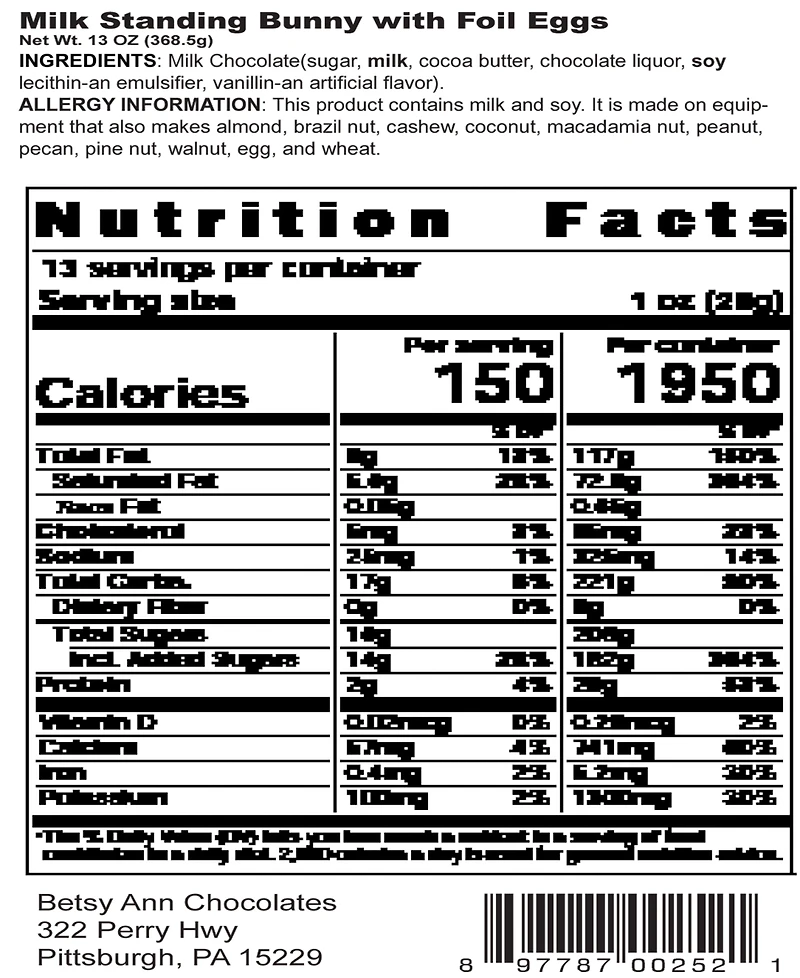 Betsy Ann Chocolates Milk Chocolate Standing Bunny, Set of 2