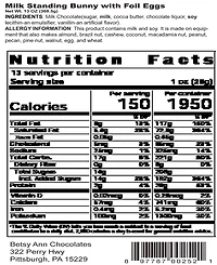 Betsy Ann Chocolates Milk Chocolate Standing Bunny, Set of 2