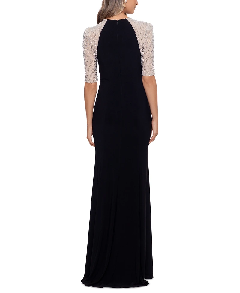 Xscape Women's Beaded-Sleeve Scuba-Crepe Gown