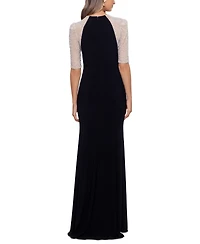 Xscape Women's Beaded-Sleeve Scuba-Crepe Gown