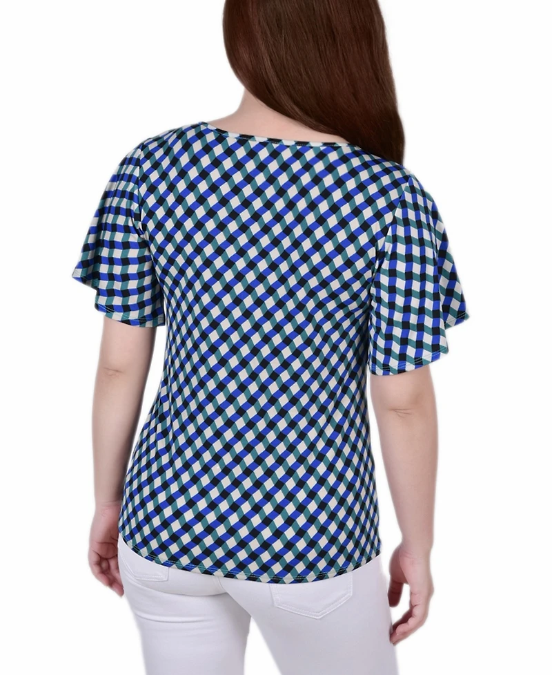 Ny Collection Petite Mesh Flutter Sleeve Knit Top