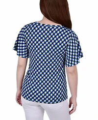 Ny Collection Petite Mesh Flutter Sleeve Knit Top