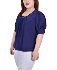 Ny Collection Plus Size Short Balloon Sleeve Top with Hardware