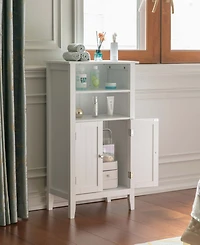 Basicwise White Bathroom Storage Cabinet with 2 Doors and 2 Open Shelves for Bedroom, Bathroom, and Vanity